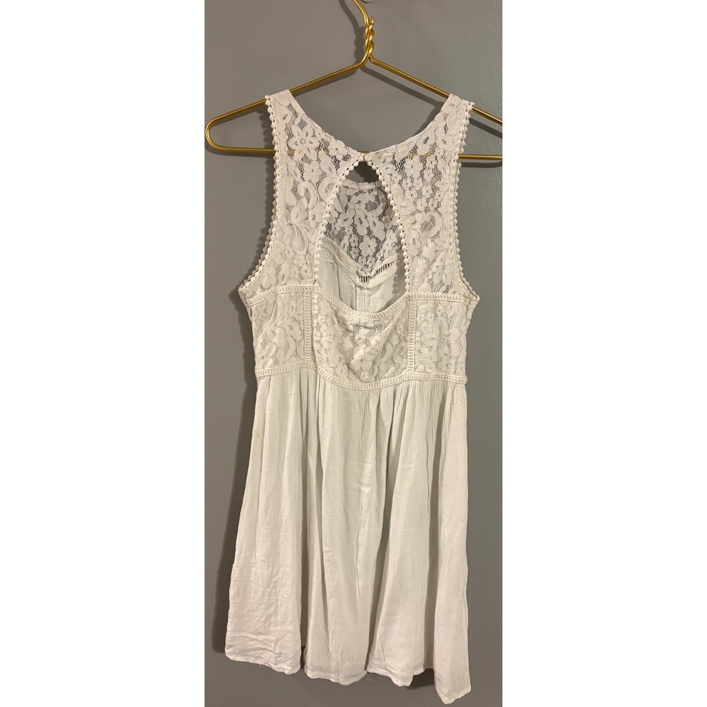 Abercrombie & Fitch White Lace Mini Dress Sleeveless Keyhole Back Size M Boho - Picture 2 of 6